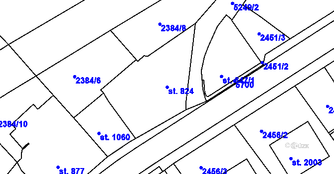 Parcela st. 824 v KÚ Vizovice, Katastrální mapa