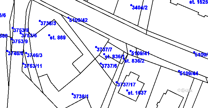 Parcela st. 836/1 v KÚ Vizovice, Katastrální mapa