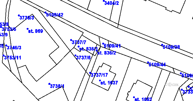 Parcela st. 836/2 v KÚ Vizovice, Katastrální mapa