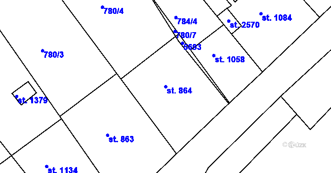 Parcela st. 864 v KÚ Vizovice, Katastrální mapa
