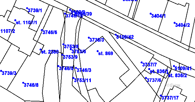Parcela st. 869 v KÚ Vizovice, Katastrální mapa