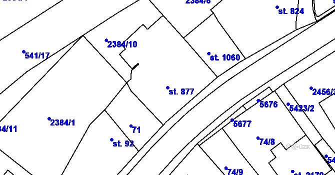 Parcela st. 877 v KÚ Vizovice, Katastrální mapa