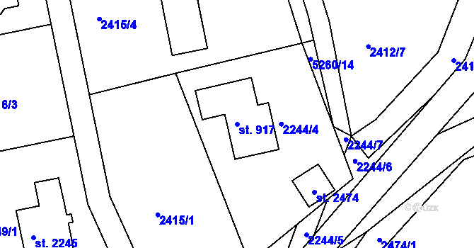 Parcela st. 917 v KÚ Vizovice, Katastrální mapa