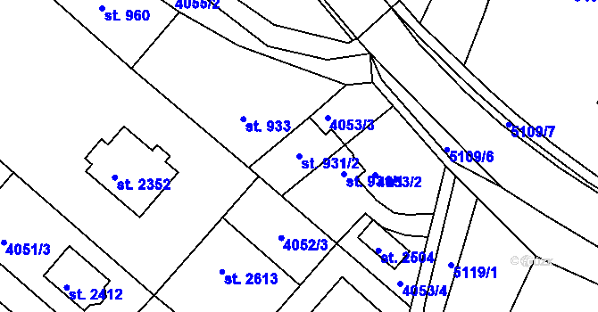 Parcela st. 931/2 v KÚ Vizovice, Katastrální mapa