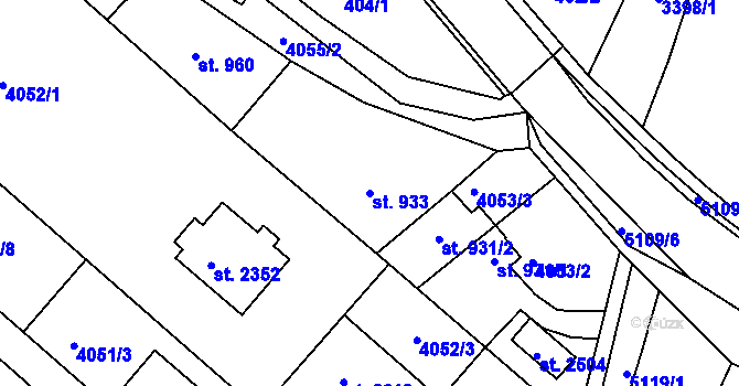Parcela st. 933 v KÚ Vizovice, Katastrální mapa