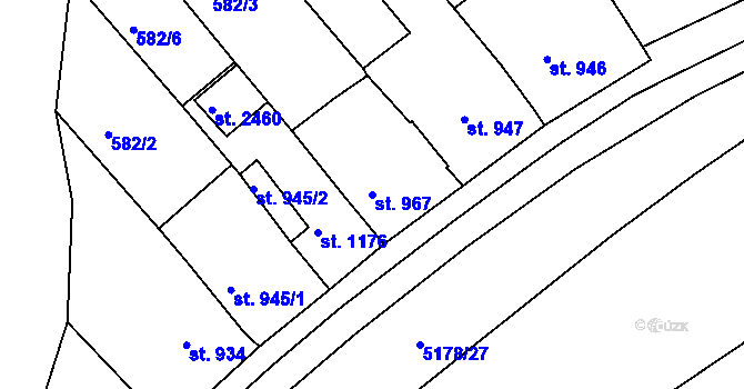 Parcela st. 967 v KÚ Vizovice, Katastrální mapa
