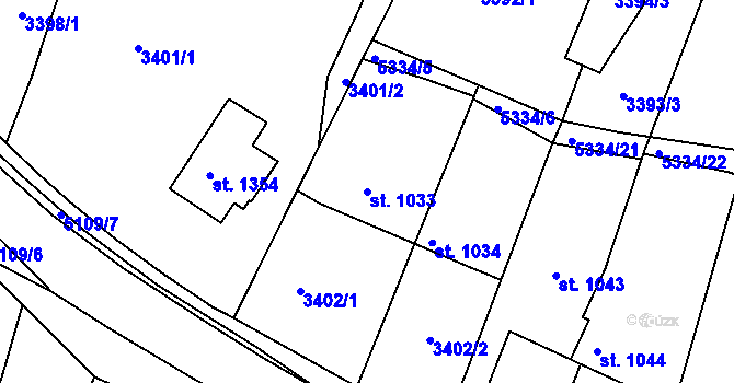 Parcela st. 1033 v KÚ Vizovice, Katastrální mapa