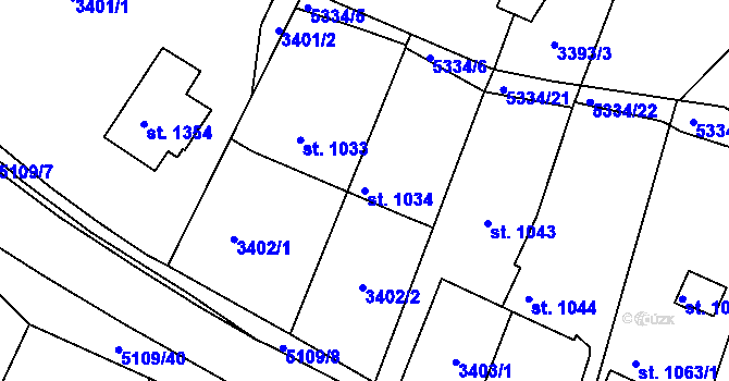 Parcela st. 1034 v KÚ Vizovice, Katastrální mapa