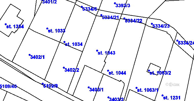 Parcela st. 1043 v KÚ Vizovice, Katastrální mapa