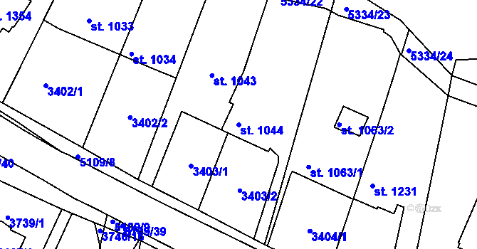 Parcela st. 1044 v KÚ Vizovice, Katastrální mapa