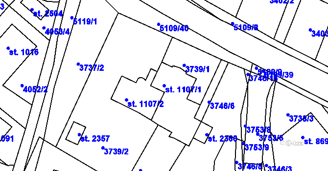 Parcela st. 1107/1 v KÚ Vizovice, Katastrální mapa
