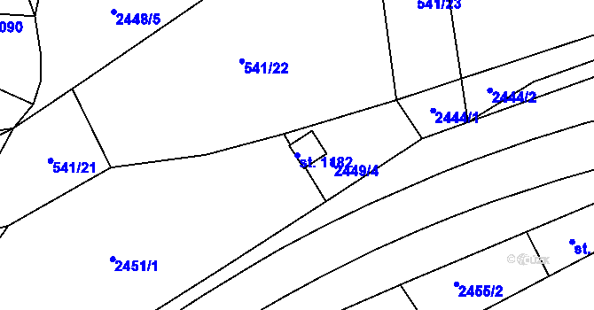 Parcela st. 1182 v KÚ Vizovice, Katastrální mapa