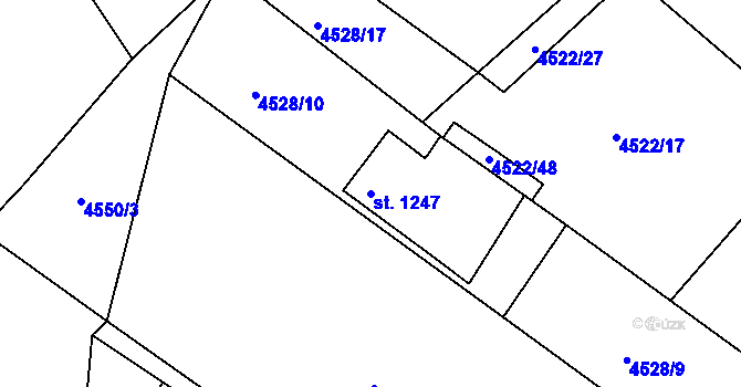 Parcela st. 1247 v KÚ Vizovice, Katastrální mapa