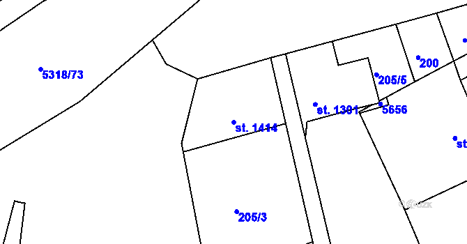 Parcela st. 1414 v KÚ Vizovice, Katastrální mapa