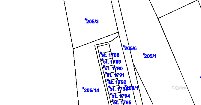 Parcela st. 1788 v KÚ Vizovice, Katastrální mapa