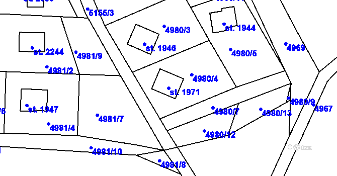 Parcela st. 1971 v KÚ Vizovice, Katastrální mapa