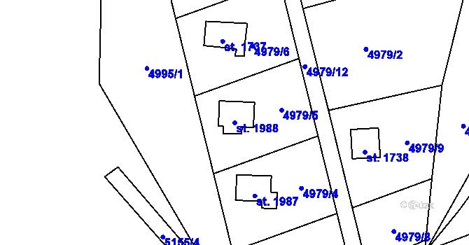 Parcela st. 1988 v KÚ Vizovice, Katastrální mapa