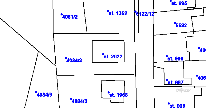 Parcela st. 2022 v KÚ Vizovice, Katastrální mapa