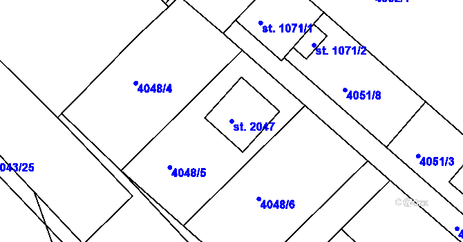Parcela st. 2047 v KÚ Vizovice, Katastrální mapa