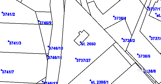 Parcela st. 2050 v KÚ Vizovice, Katastrální mapa