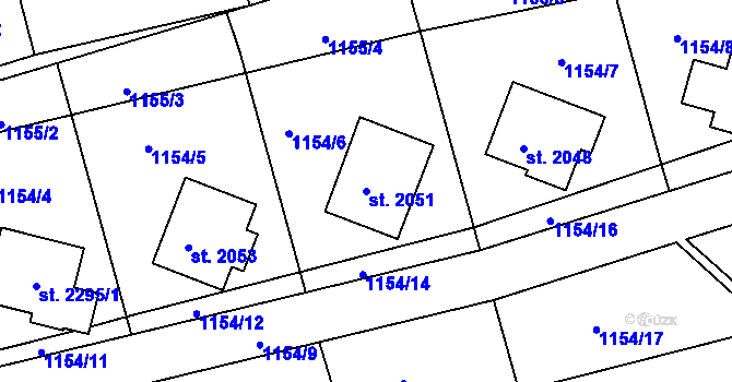 Parcela st. 2051 v KÚ Vizovice, Katastrální mapa
