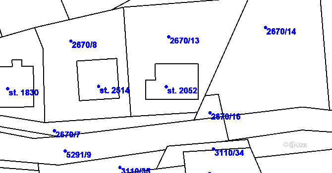 Parcela st. 2052 v KÚ Vizovice, Katastrální mapa