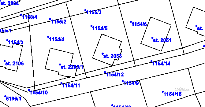Parcela st. 2053 v KÚ Vizovice, Katastrální mapa