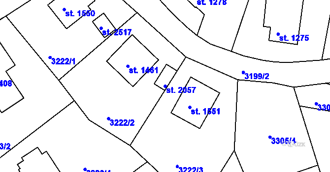 Parcela st. 2057 v KÚ Vizovice, Katastrální mapa