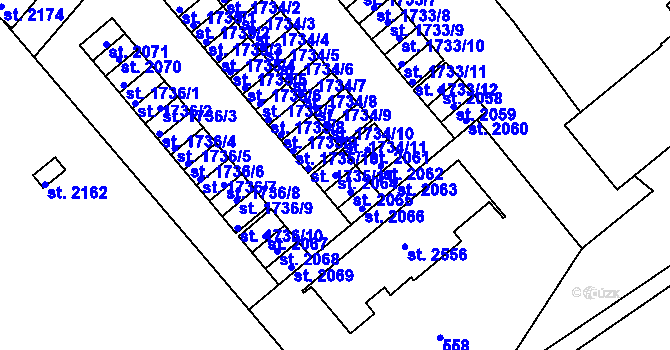 Parcela st. 2064 v KÚ Vizovice, Katastrální mapa