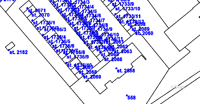 Parcela st. 2065 v KÚ Vizovice, Katastrální mapa