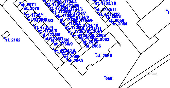 Parcela st. 2066 v KÚ Vizovice, Katastrální mapa