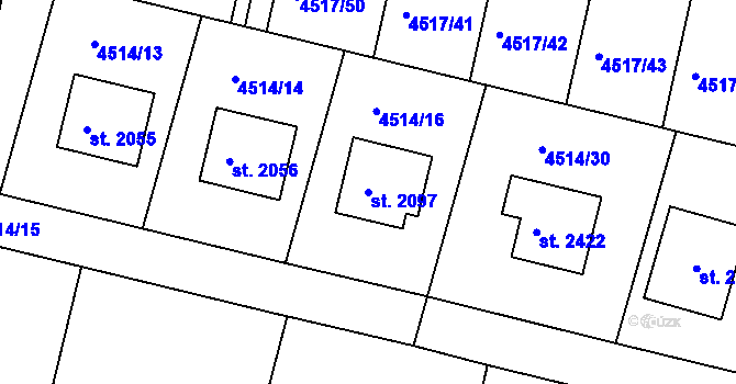 Parcela st. 2097 v KÚ Vizovice, Katastrální mapa
