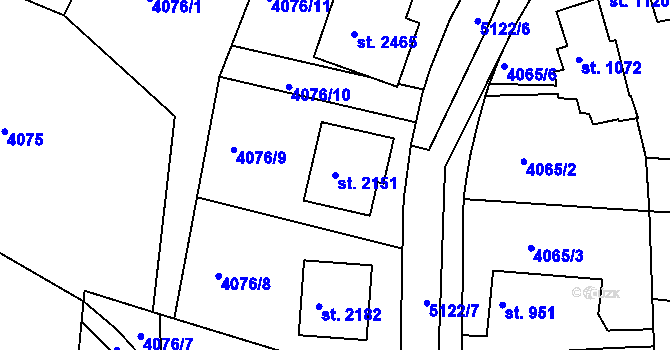 Parcela st. 2151 v KÚ Vizovice, Katastrální mapa