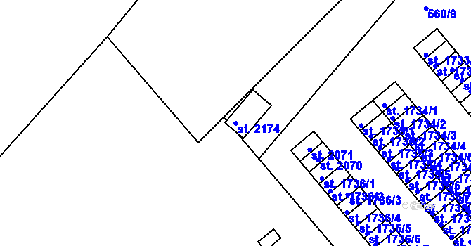 Parcela st. 2174 v KÚ Vizovice, Katastrální mapa