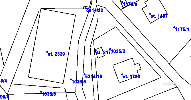 Parcela st. 2177 v KÚ Vizovice, Katastrální mapa