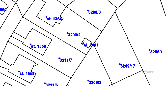 Parcela st. 2181 v KÚ Vizovice, Katastrální mapa