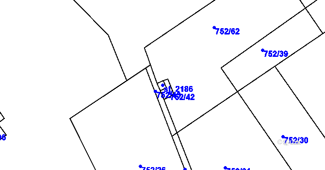 Parcela st. 2186 v KÚ Vizovice, Katastrální mapa