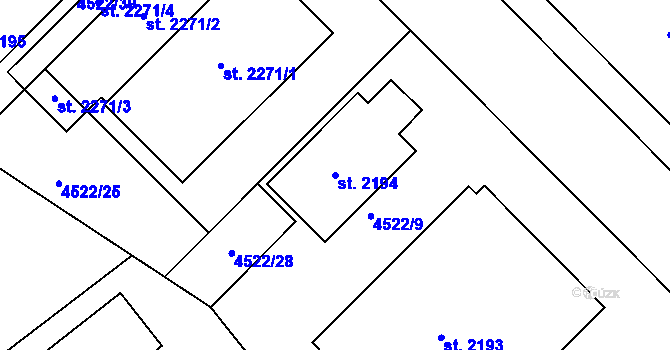 Parcela st. 2194 v KÚ Vizovice, Katastrální mapa