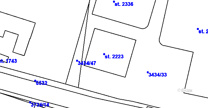 Parcela st. 2223 v KÚ Vizovice, Katastrální mapa