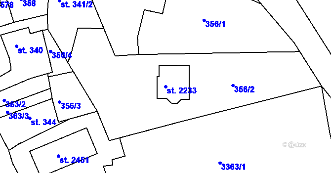 Parcela st. 2233 v KÚ Vizovice, Katastrální mapa