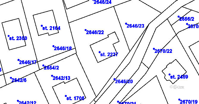 Parcela st. 2237 v KÚ Vizovice, Katastrální mapa