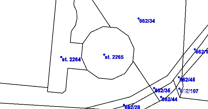 Parcela st. 2265 v KÚ Vizovice, Katastrální mapa