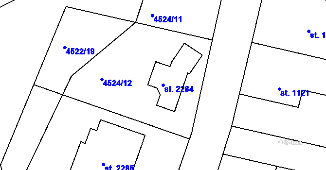 Parcela st. 2284 v KÚ Vizovice, Katastrální mapa