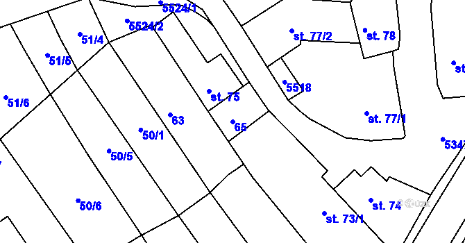 Parcela st. 65 v KÚ Vizovice, Katastrální mapa
