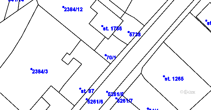 Parcela st. 70/1 v KÚ Vizovice, Katastrální mapa