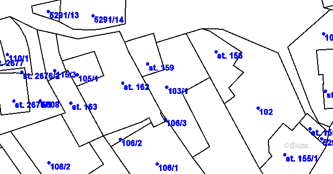 Parcela st. 103/1 v KÚ Vizovice, Katastrální mapa