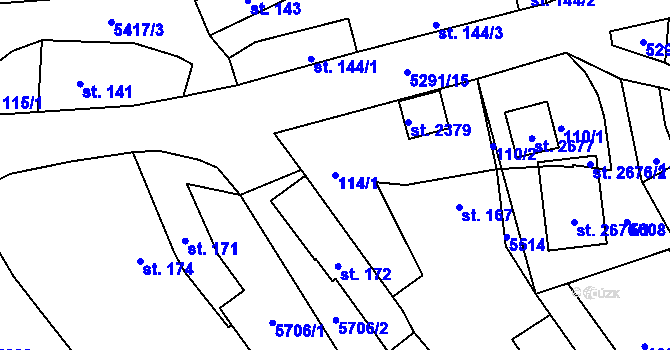 Parcela st. 114/1 v KÚ Vizovice, Katastrální mapa