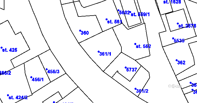 Parcela st. 361/1 v KÚ Vizovice, Katastrální mapa
