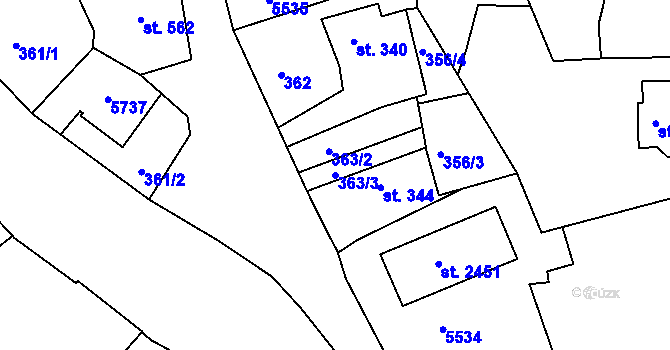 Parcela st. 363/3 v KÚ Vizovice, Katastrální mapa
