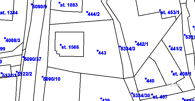 Parcela st. 443 v KÚ Vizovice, Katastrální mapa